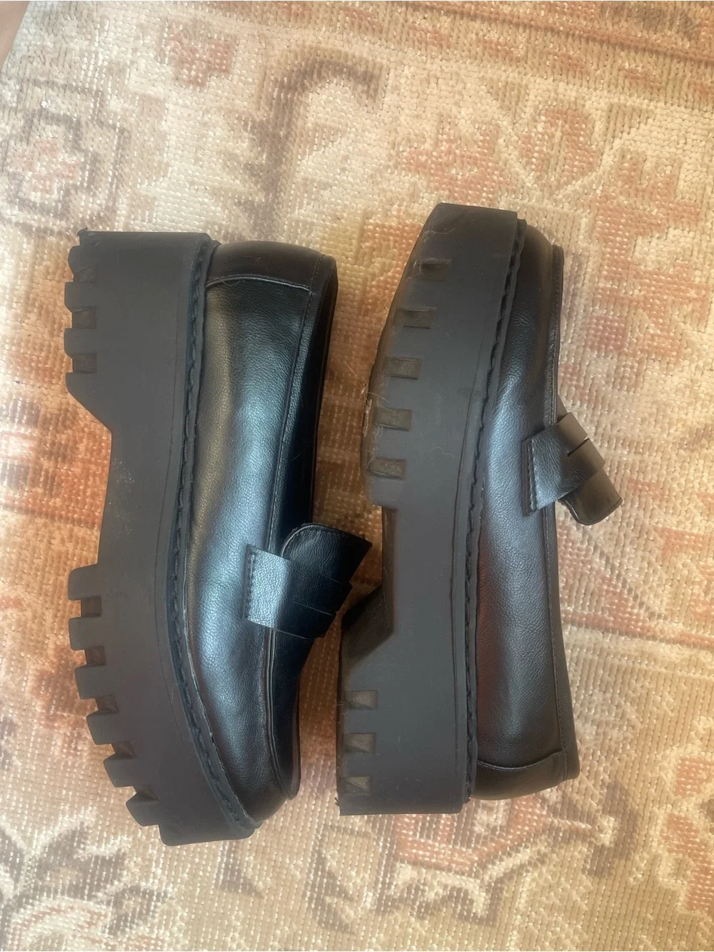 Women's Black Lug-Sole Platform Penny Loafers